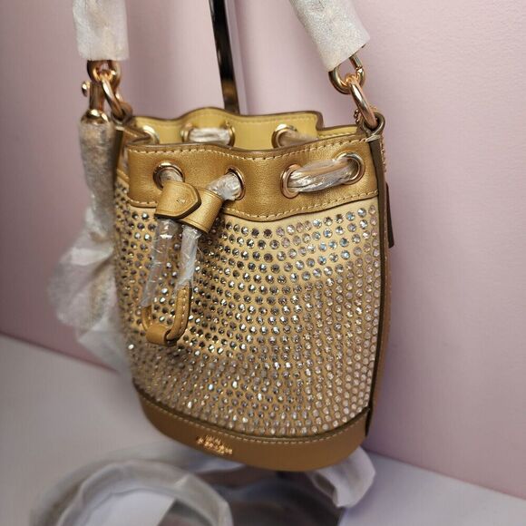 NWT COACH CW301 Mini Bucket Bag Crystal YELLOW GOLD - Picture 2 of 6